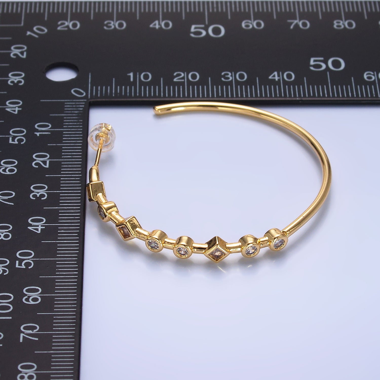 Gold Minimalist Gold CZ Geometric Hoops Earring-00179