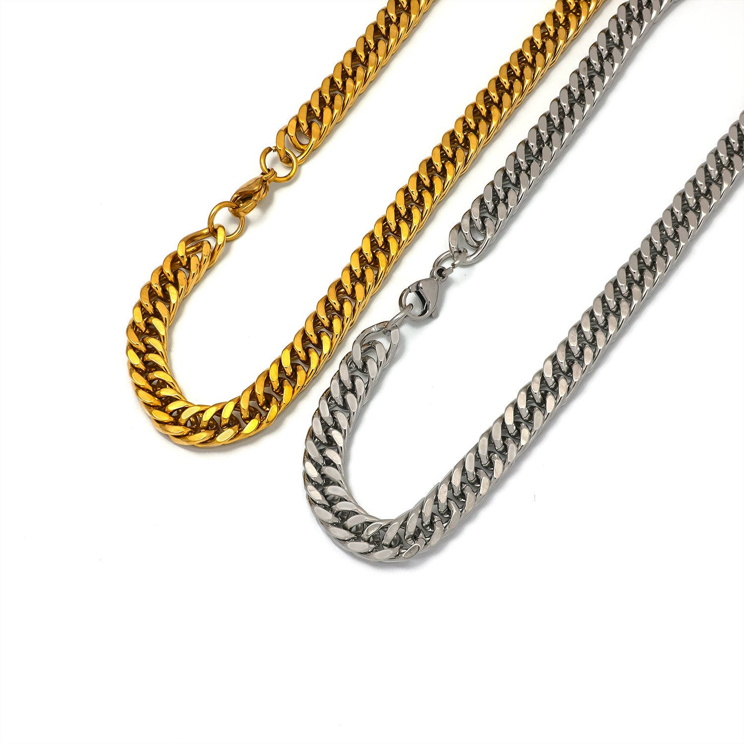 Gold Chunky or Silver Stainless Steel Bold Double Cuban Chain-00045 Chain-00046