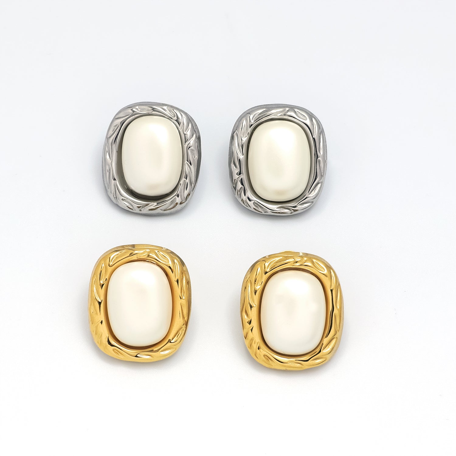 Gold Minimalist or Silver Stainless Steel Pearl Classic Studs Earring-00023 Earring-00024