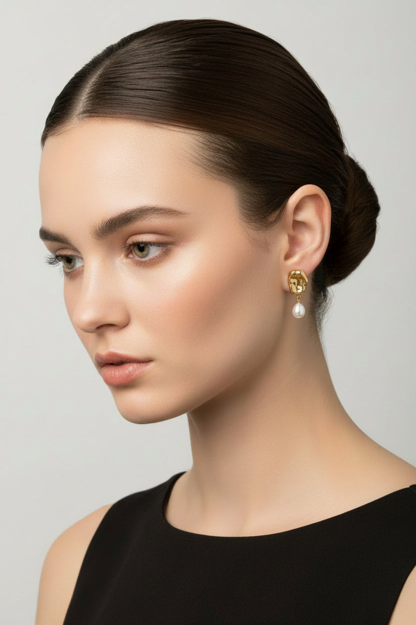 Gold Minimalist or Silver Stainless Steel Pearl Classic Dangling EA-0015 EA-0016