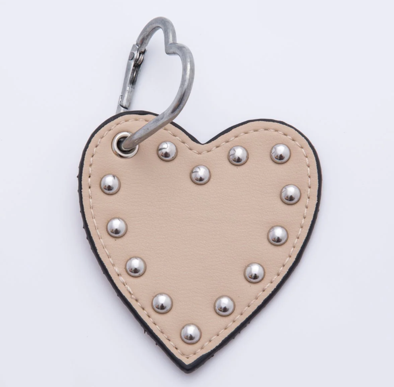 Beige Heart Stud Leather Bag Charms ✦ BC-21WB092