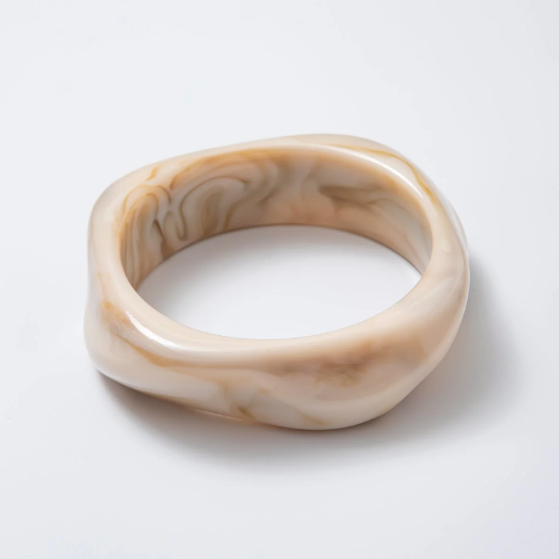 Solid Marble Resin Acrylic Wide Sculpted Geometric Bangle ✦ BA-21WA3416 - BA21WA3427