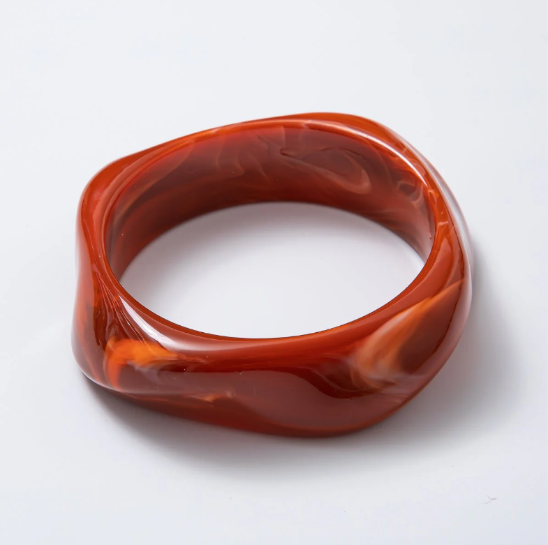 Solid Marble Resin Acrylic Sculpted Geometric Bangle ✦ BA-21WA3421