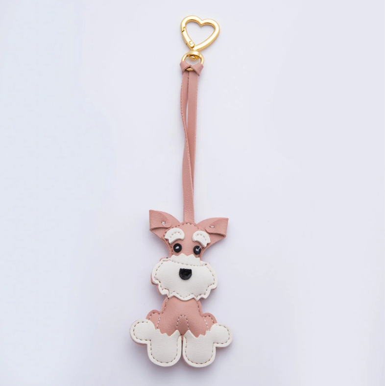 Pleather Schnauzer Dog keychain, bag charm with gold filled heart clip ✦ BC-21WB020