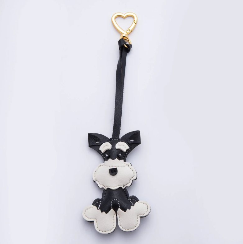 Pleather Schnauzer Dog keychain, bag charm with gold filled heart clip ✦ BC-21WB020