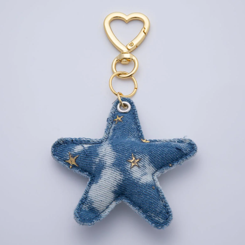 Patch Work Denim Puffy Star Heart Bag Charm ✦ BC-21WB140 - BC-21WB144