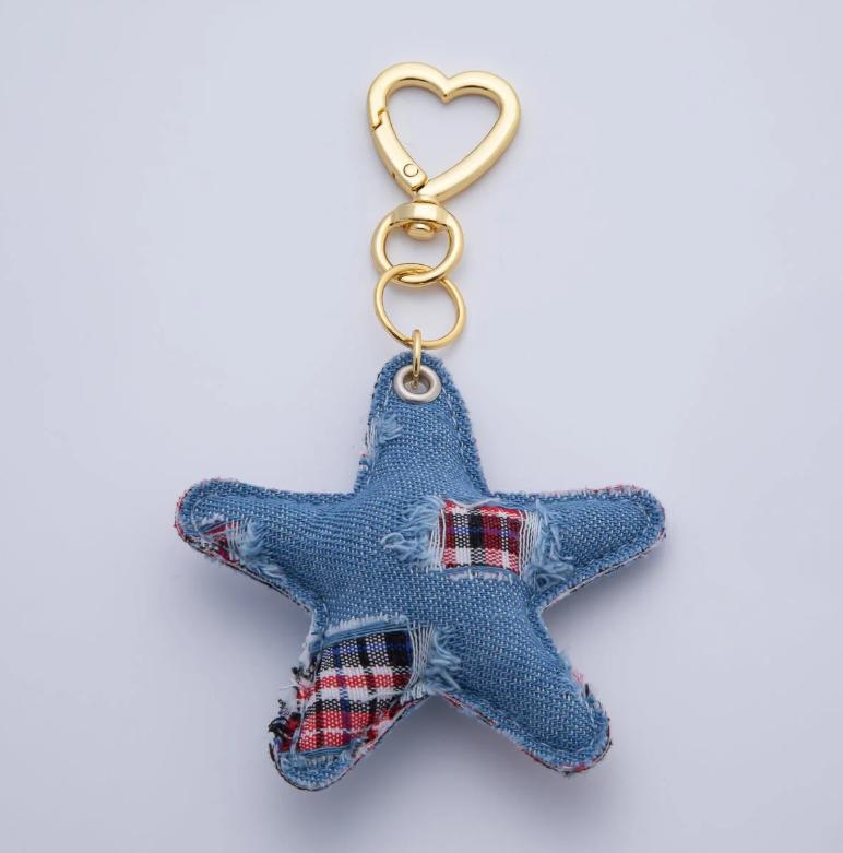Patch Work Denim Puffy Star Heart Bag Charm ✦ BC-21WB140 - BC-21WB144