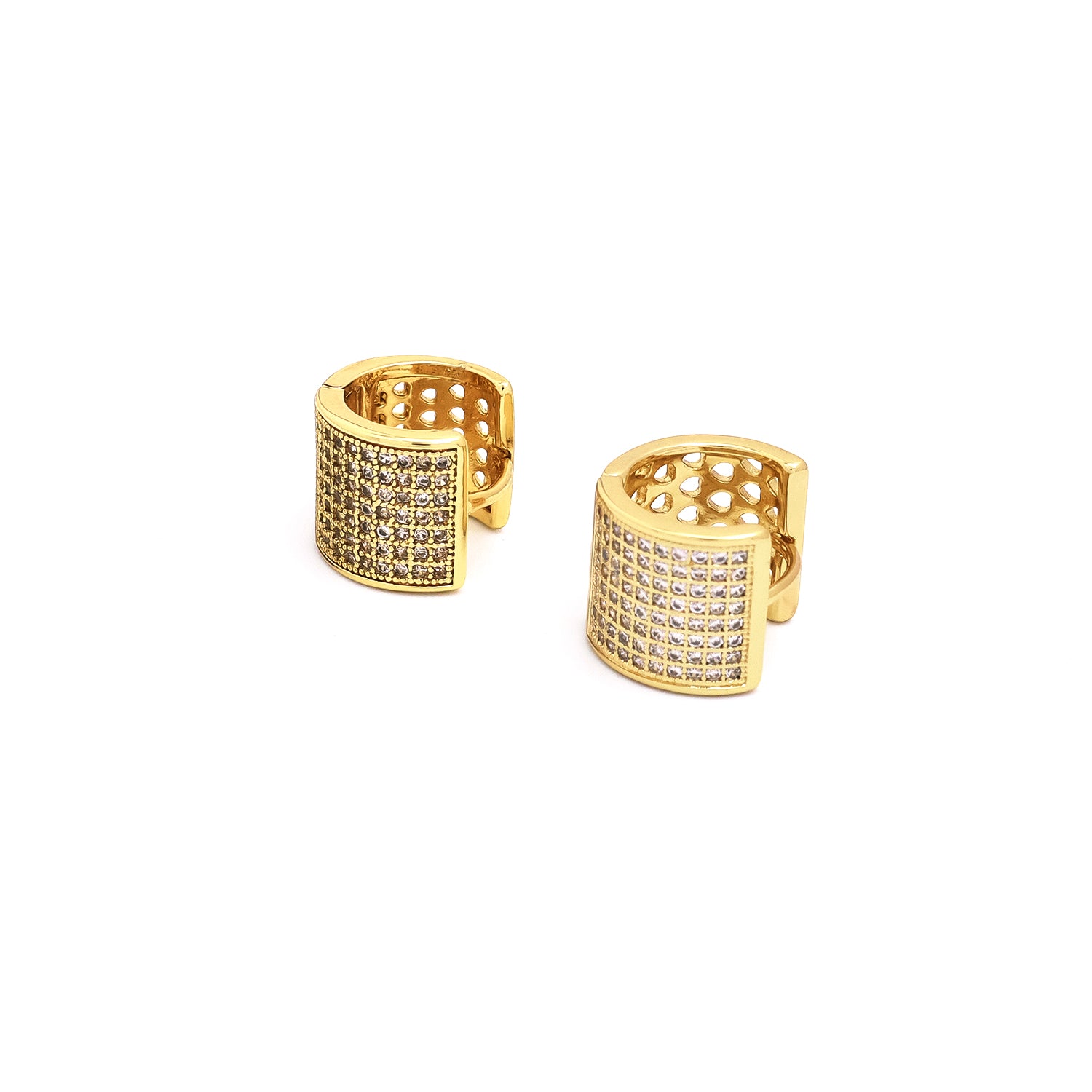 Gold 10.5mm Wide Micro Paved Cartilage Huggie Earrings