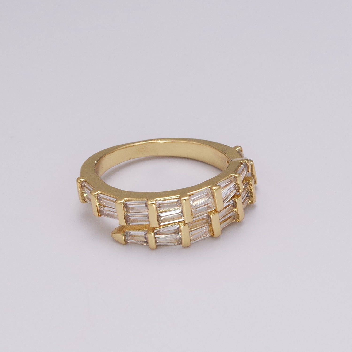 Gold Baguette CZ Stacking Ring, Wrap Baguette Eternity Ring, Gold Stackable Ring Clear Minimalist Ring