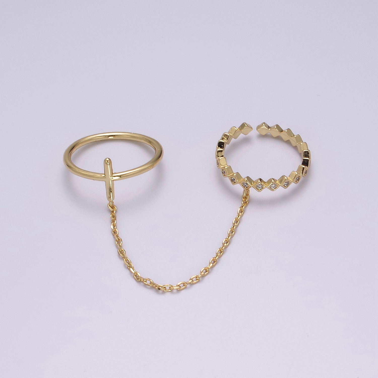 Double ring with chain, Adjustable ring, Stacking ring, Gold chain ring, Fashion ring, Minimalist Jewelry