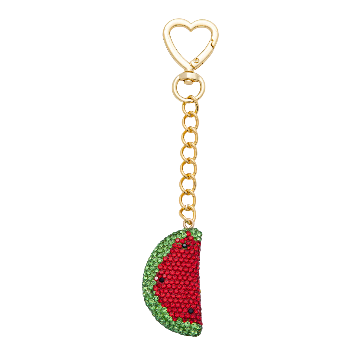 Watermelon Bedazzled Bag Charm Keychain Heart Key Ring ✦