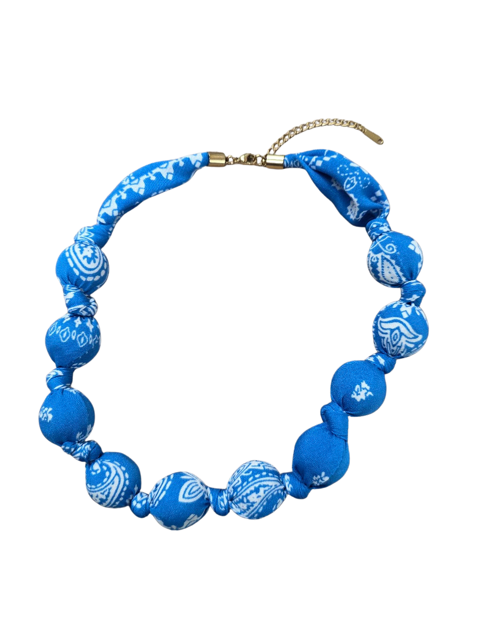 Blue Bandana Cotton Bead Necklace NC-2106