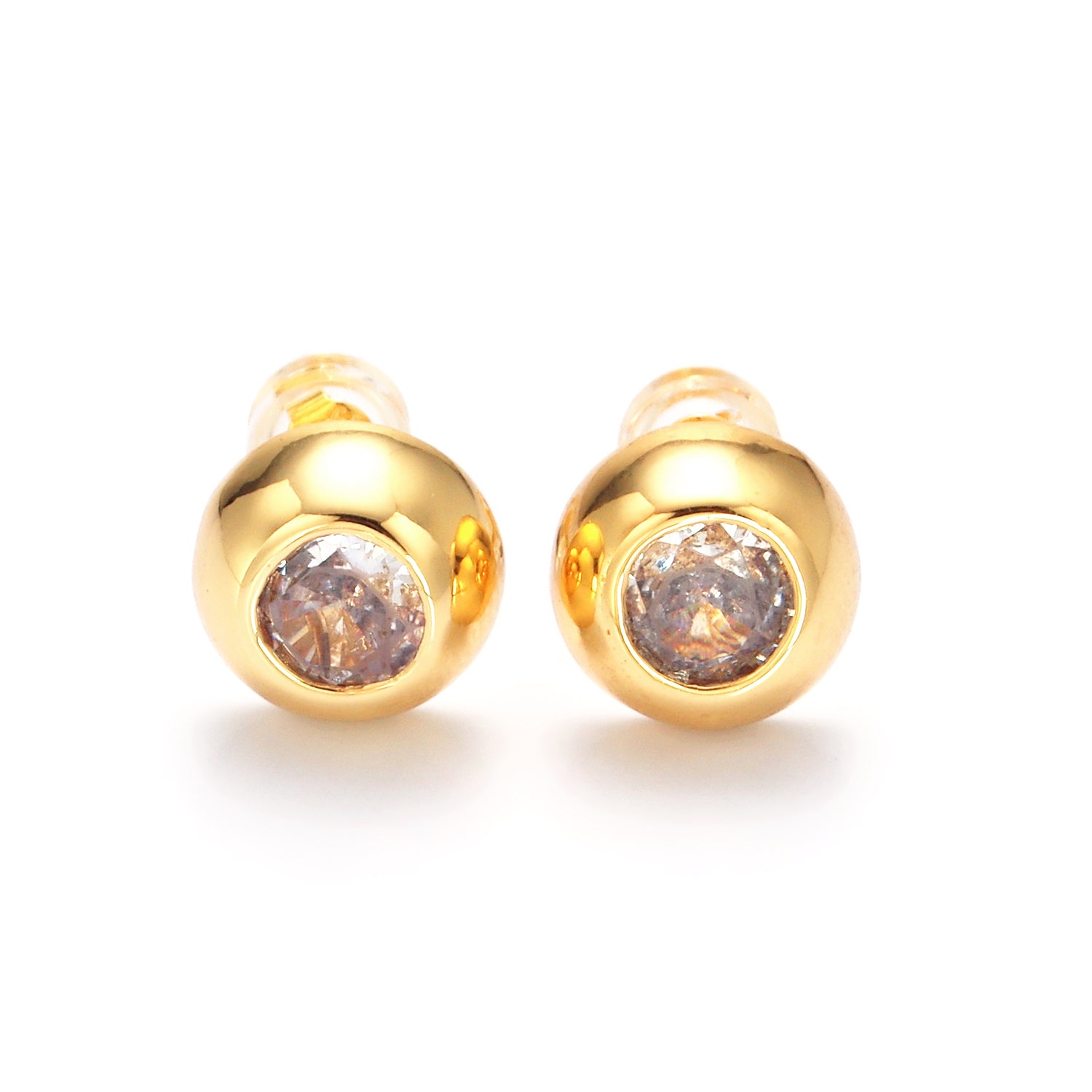 Gold 10mm Clear CZ Bezel Round Stud Earrings in Gold & Silver