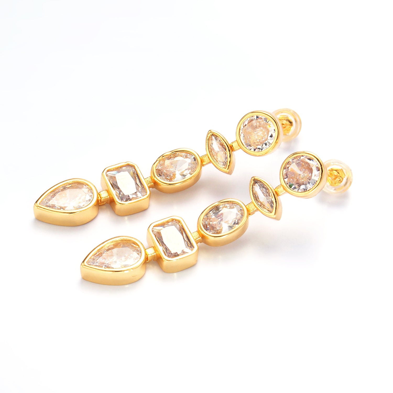 Gold Clear CZ Geometric Drop Stud Earrings   EA-21AI496