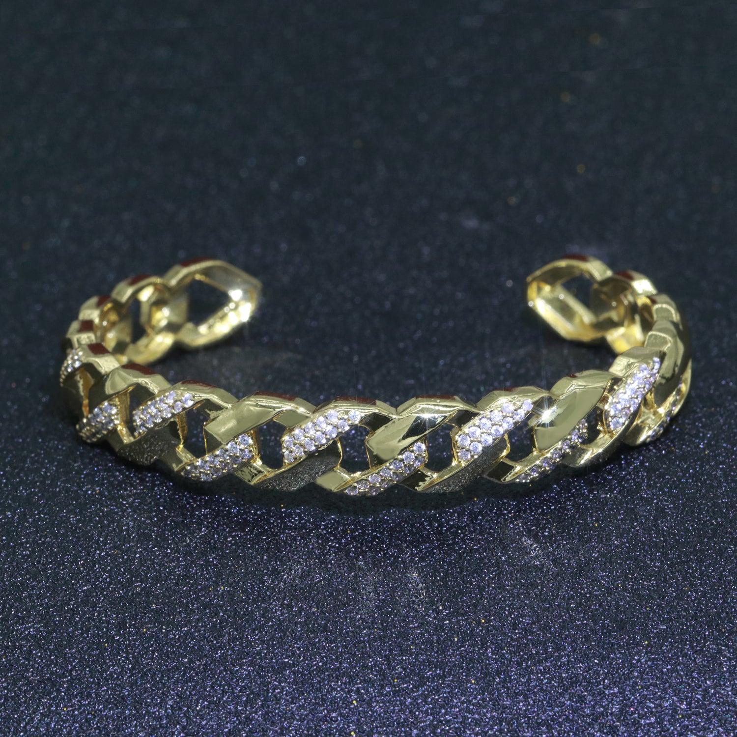 Geometric Curb Icing Gold Cuff Bracelet
