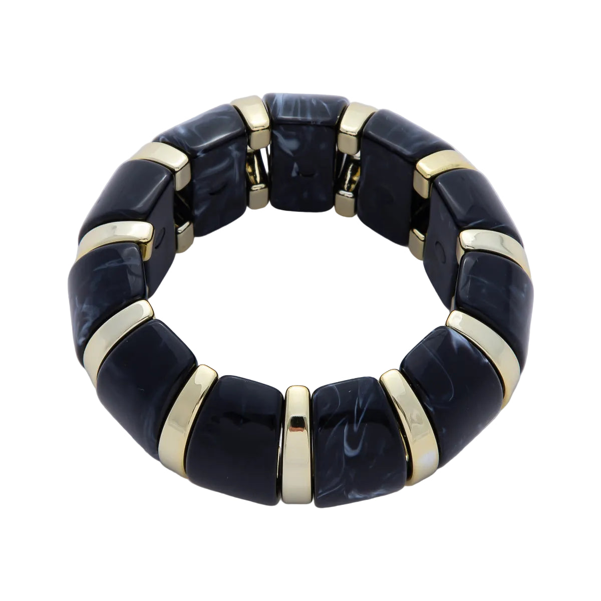 Black Marble effect black stretch resin bangle bracelet  BR-21WA1516
