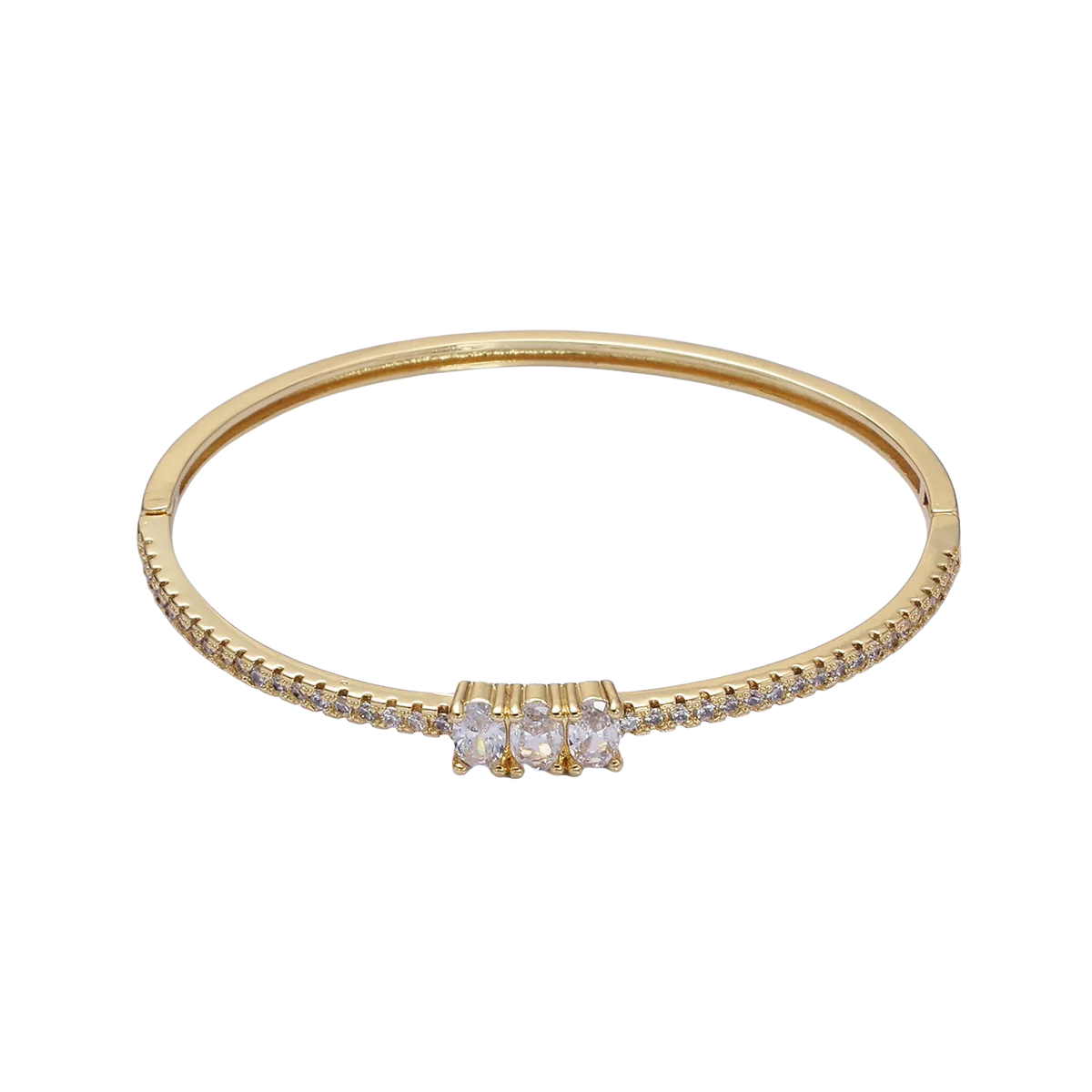 Dainty Gold Bracelet with Triple Clear Cz Stone ✦ BR-21WA1756