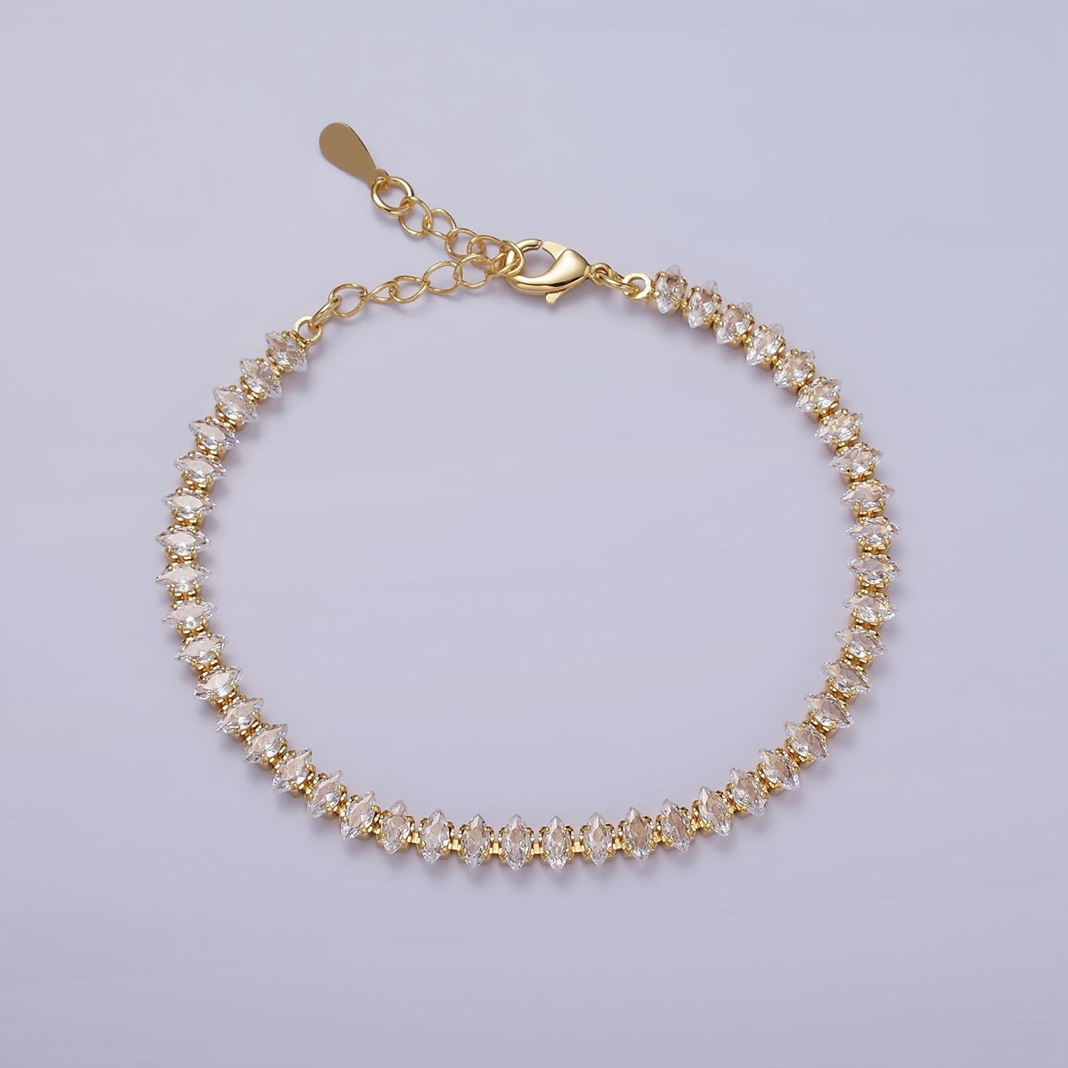 Gold 5mm Clear, Green, Black & White, Black, Pink CZ Marquise Tennis 6.5 Inches with Extender ✦ BR-21WA1836 BR-21WA1838 BR-21WA1832