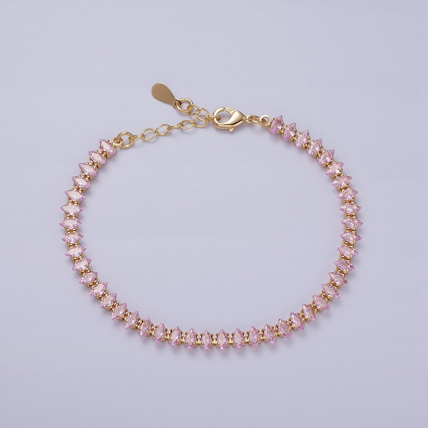 Gold 5mm Clear, Green, Black & White, Black, Pink CZ Marquise Tennis 6.5 Inches with Extender
