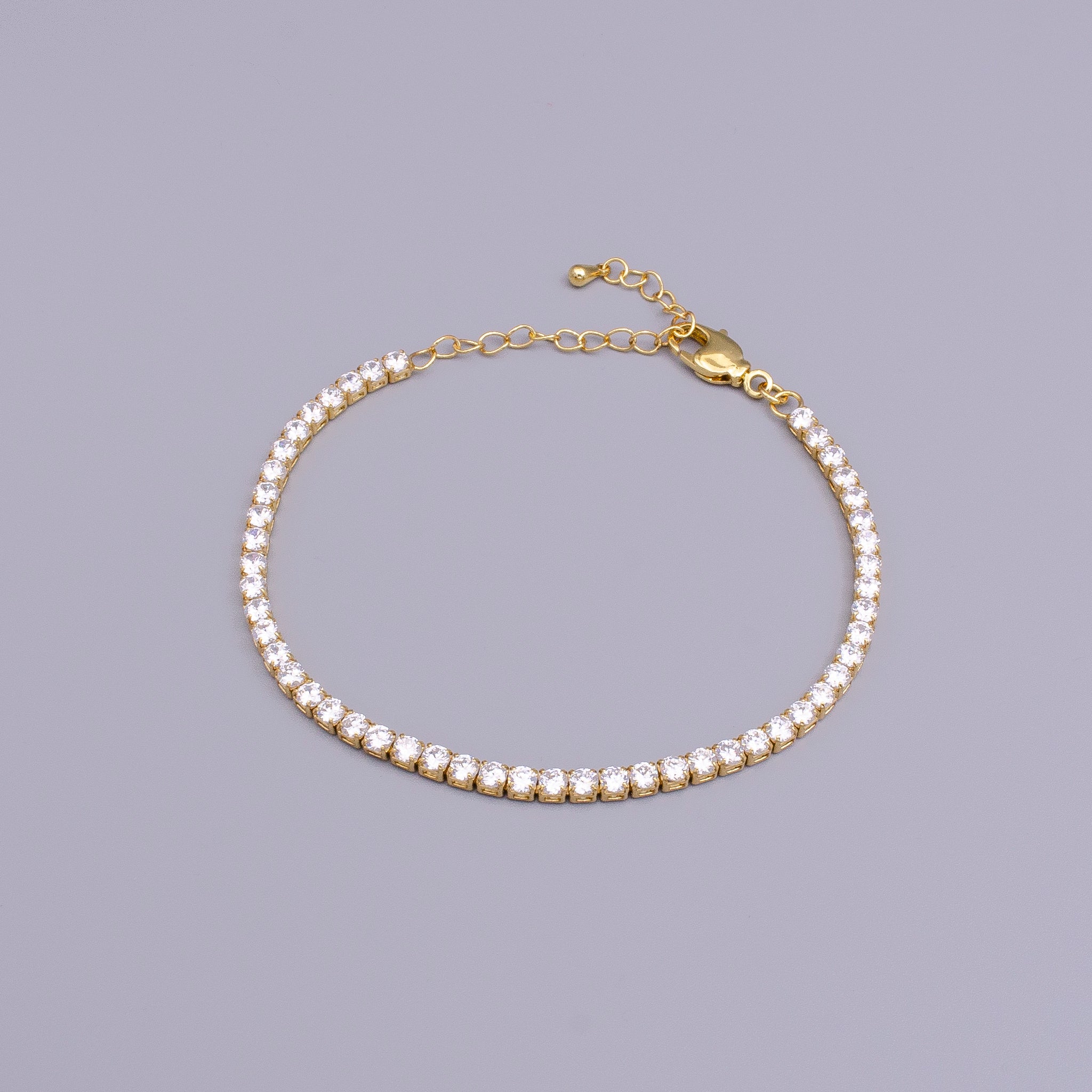 Gold 3mm Clear Crystal Tennis Chain 7.25" Bracelet