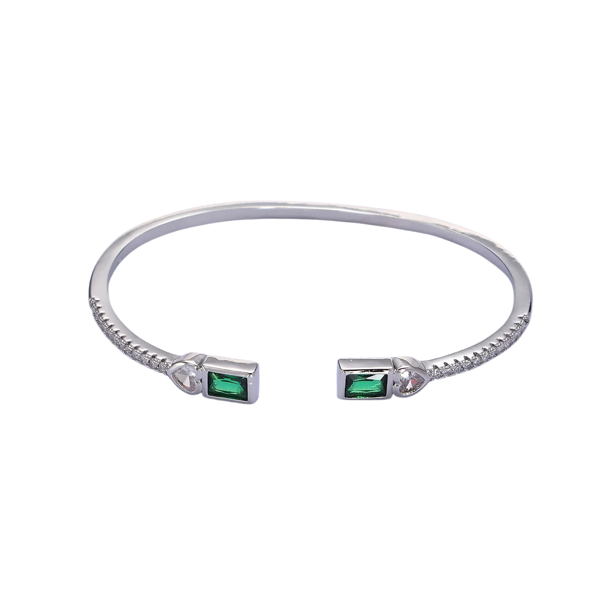 Gold Clear, Green, Pink Baguette Heart CZ Micro Paved Cuff Bracelet in Gold & Silver ✦ BR-21WA2123 BR-21WA2124 BR-21WA2126