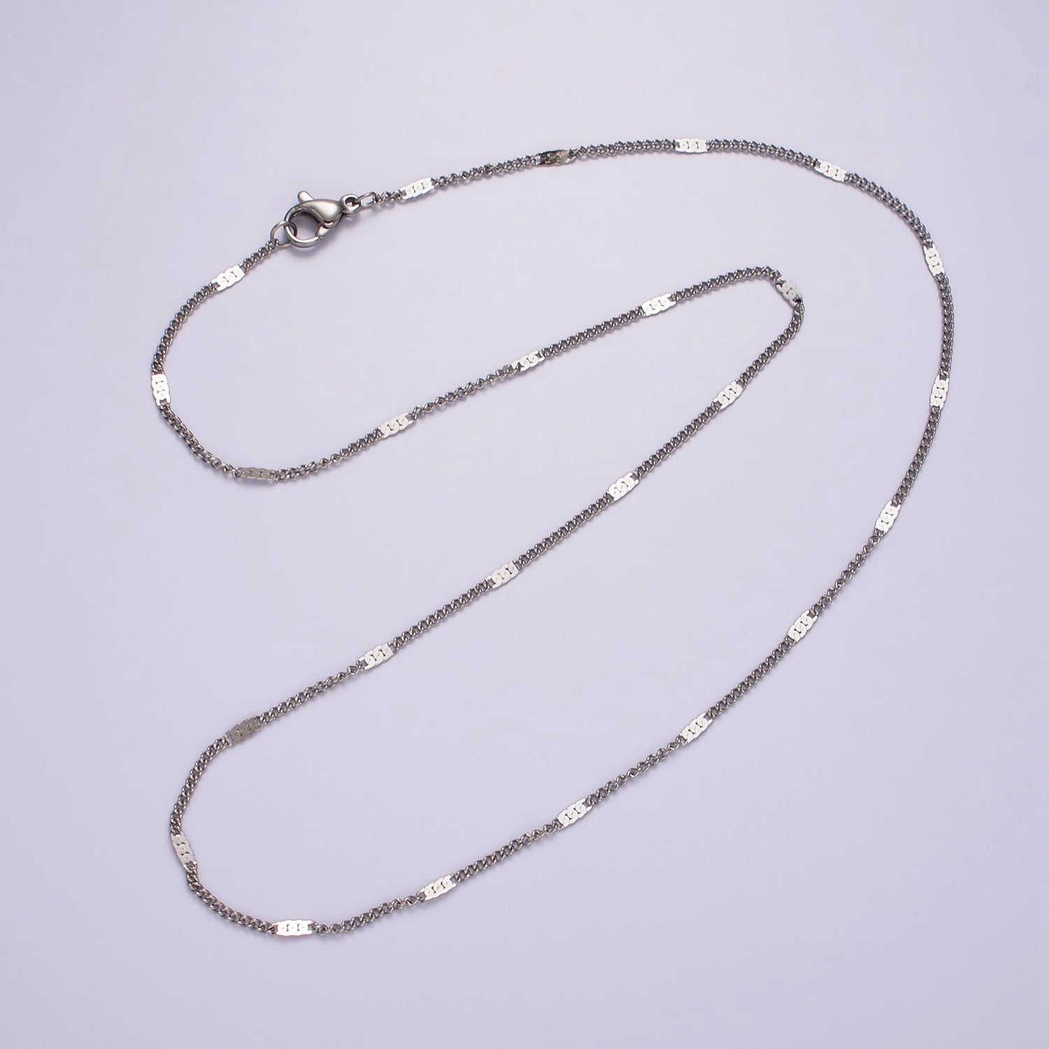 Dainty 18 inch Stainless Steel Curb chain Necklace 1.8mm width Unique Satellite Link Chain