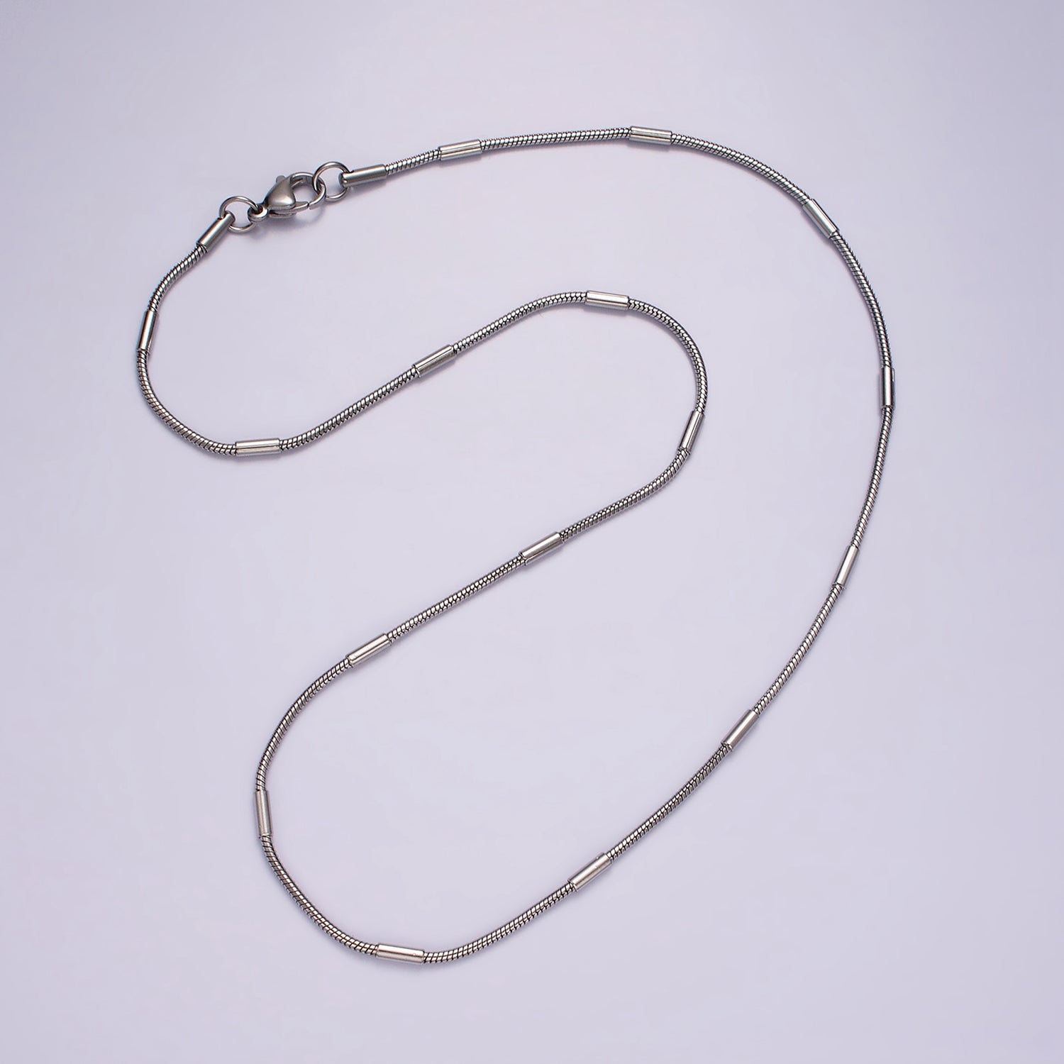 Dainty Round Snake Chain Necklace Stainless Steel 19 inch Necklace in Silver