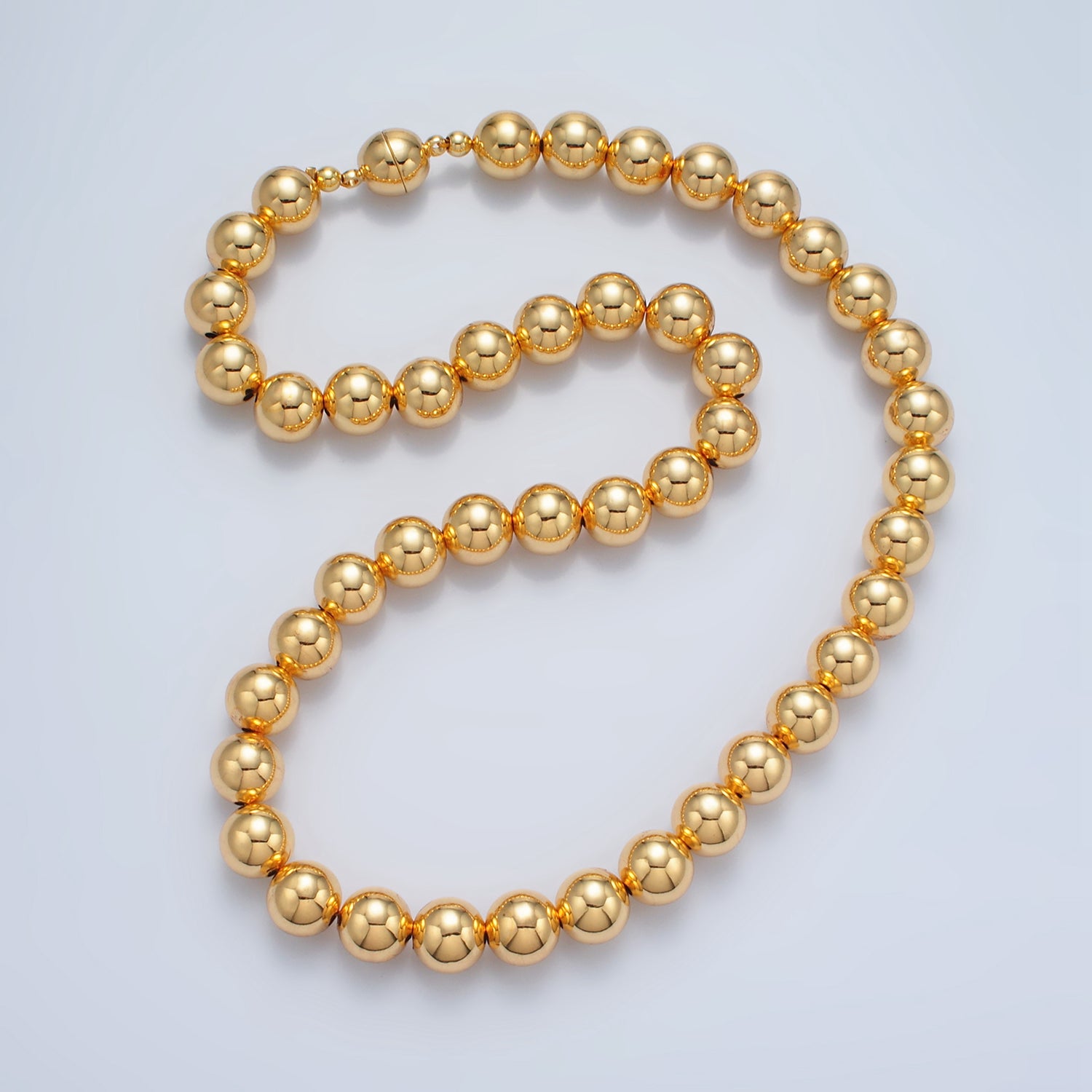 Gold 10mm, 12mm, 14mm Beaded Bubble Magnetic Closure 18.5 Inch Necklace