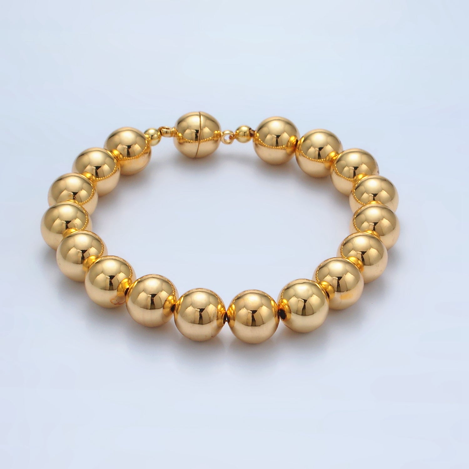 Gold 10mm, 12mm, 14mm Beaded Bubble Magnetic Closure Bracelet