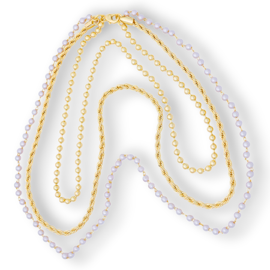 Triple Layer Necklace Mix Metal Chain with Pearl Necklace CN-21WA2858 CN-21WA2796