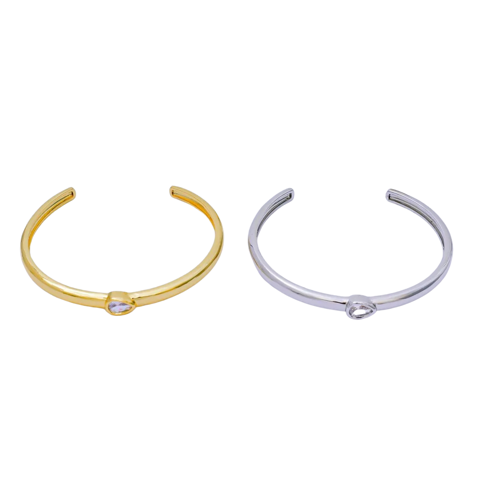 PEAR CZ Minimalist Round Bangle Cuff Bracelet in Gold & Silver ✦ BR-21WA3095 BR-21WA3096