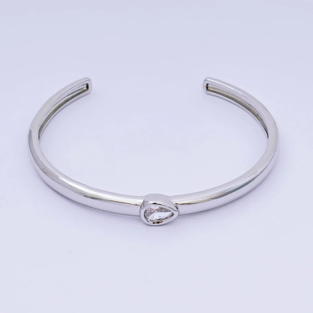 PEAR CZ Minimalist Round Bangle Cuff Bracelet in Gold & Silver ✦ BR-21WA3095 BR-21WA3096