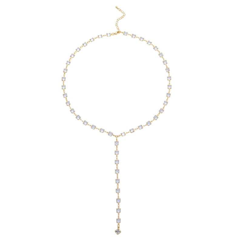 Clear CZ Chain Lariat Necklace NC-21WA3273