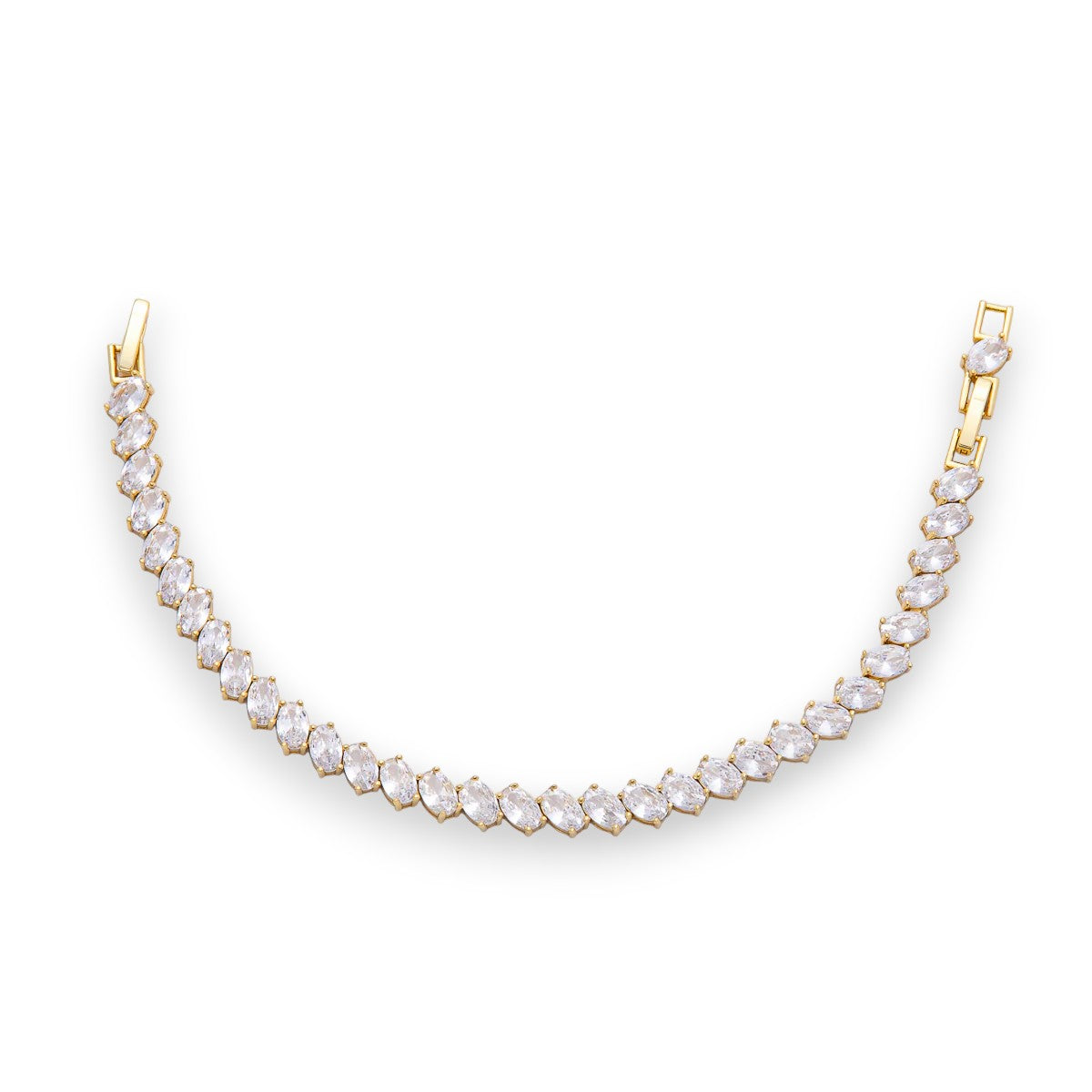 Sideway Clear Oval CZ Tennis Chain Adjustable Bracelet BR-21WA3883