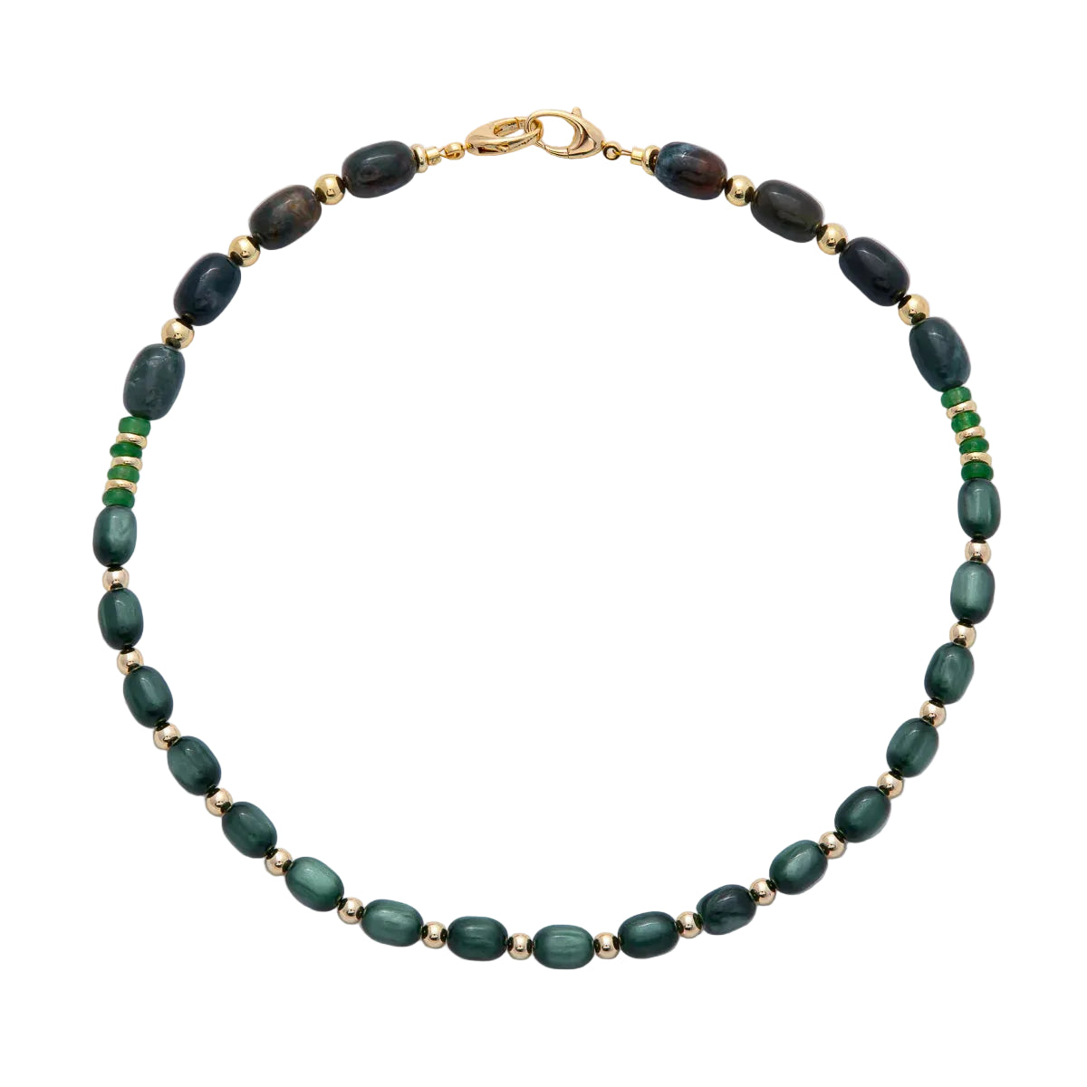 12MM Green Agate Gold Plated Gemstone Necklace 19" NC-21WA04136