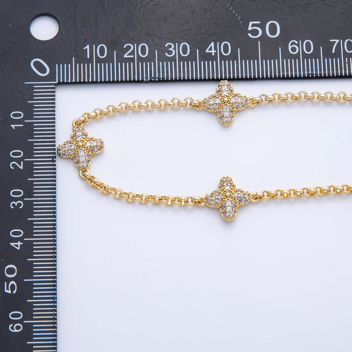 Satellite Clover Micro Paved CZ Round Rolo Chain 18 Inch Necklace NC-21WA3984