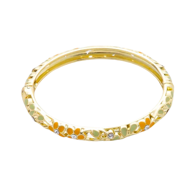 Floral Gold Plated Enamel CZ Bangle Bracelet