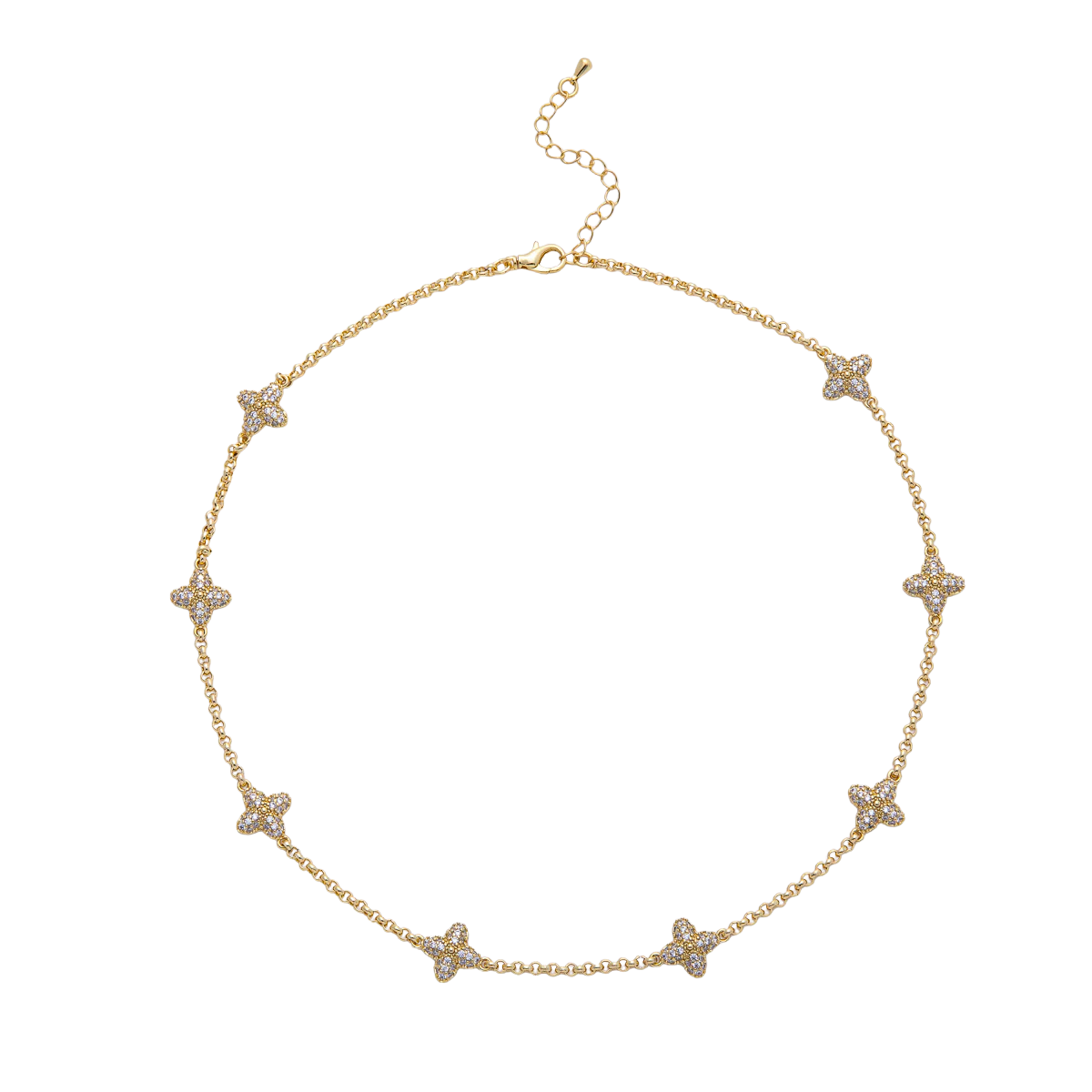 Satellite Clover Micro Paved CZ Round Rolo Chain 18 Inch Necklace NC-21WA3984