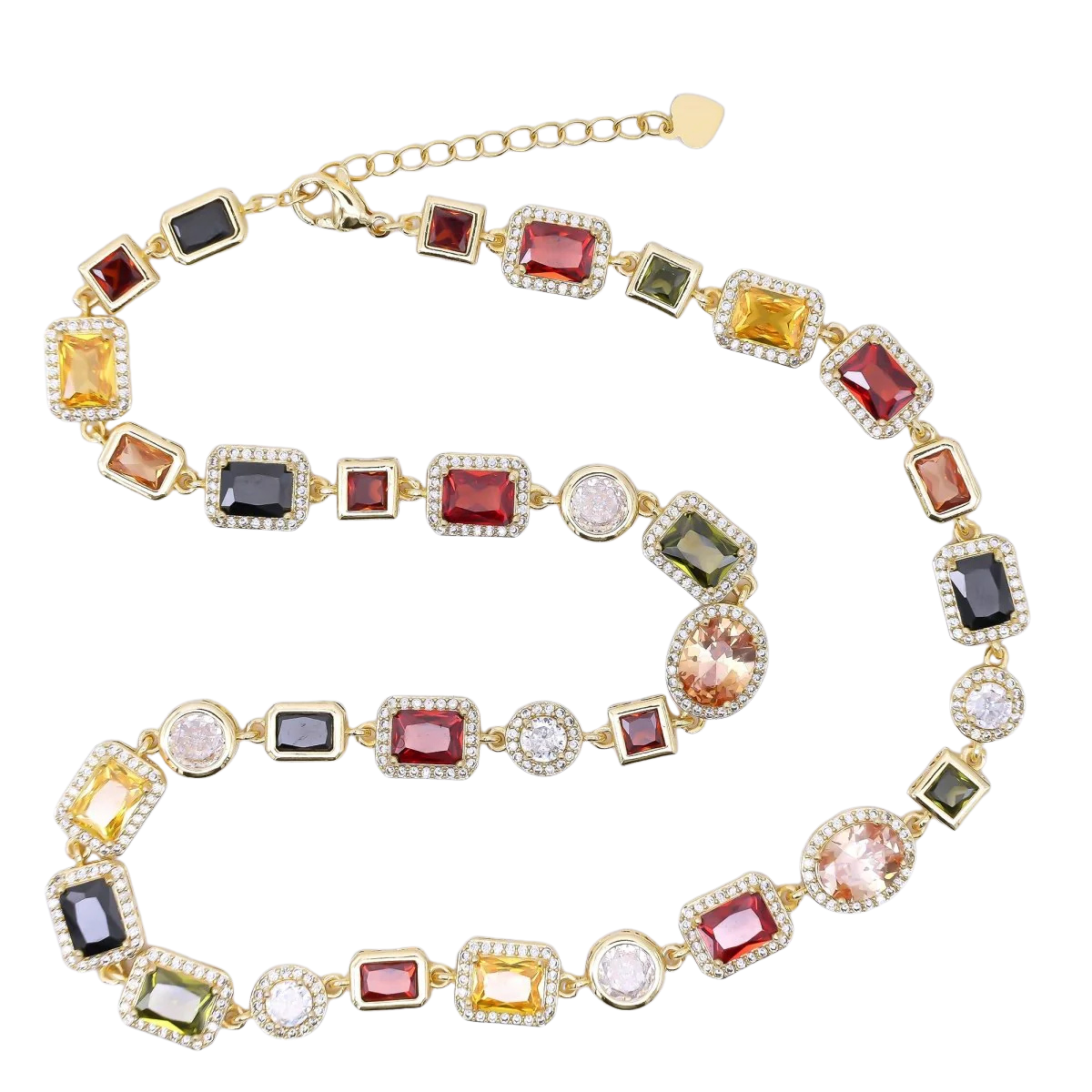 Geometric Multicolor Cluster Micro Paved CZ Gemstone Necklace NC-21WA1241
