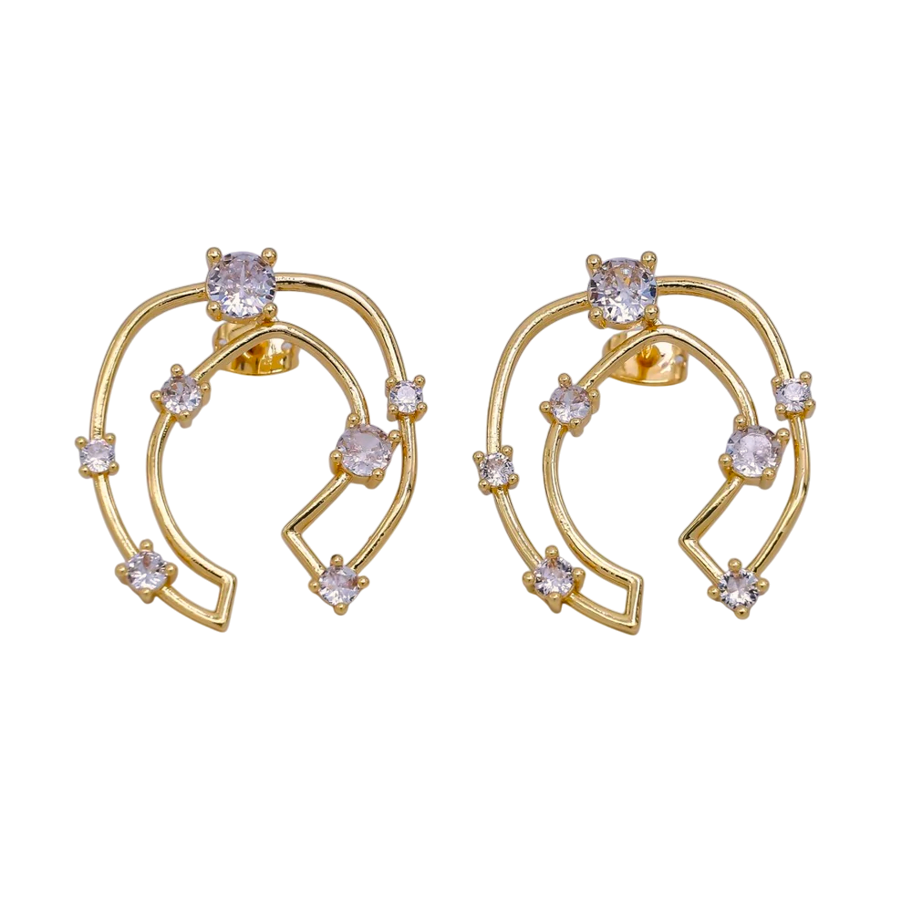Micro Paved CZ Stars Orbit Drop Stud Earrings EA-21AJ047