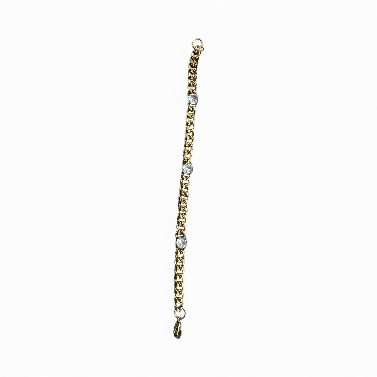 Gold bracelet chain 3 round cz diamonds  BR-2021