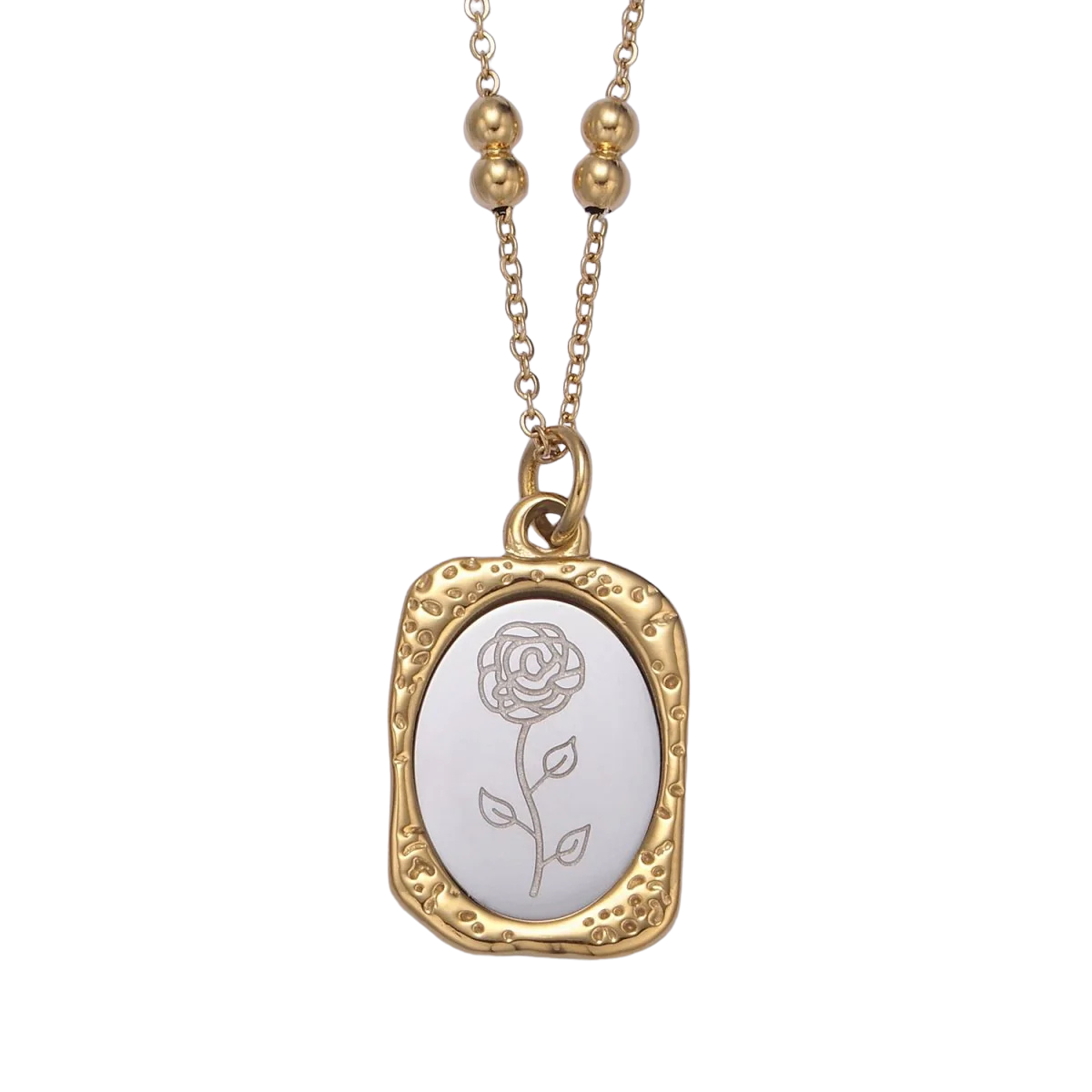 Rose Tag Charm Engraved Floral Pendant Necklace NC-21WA708