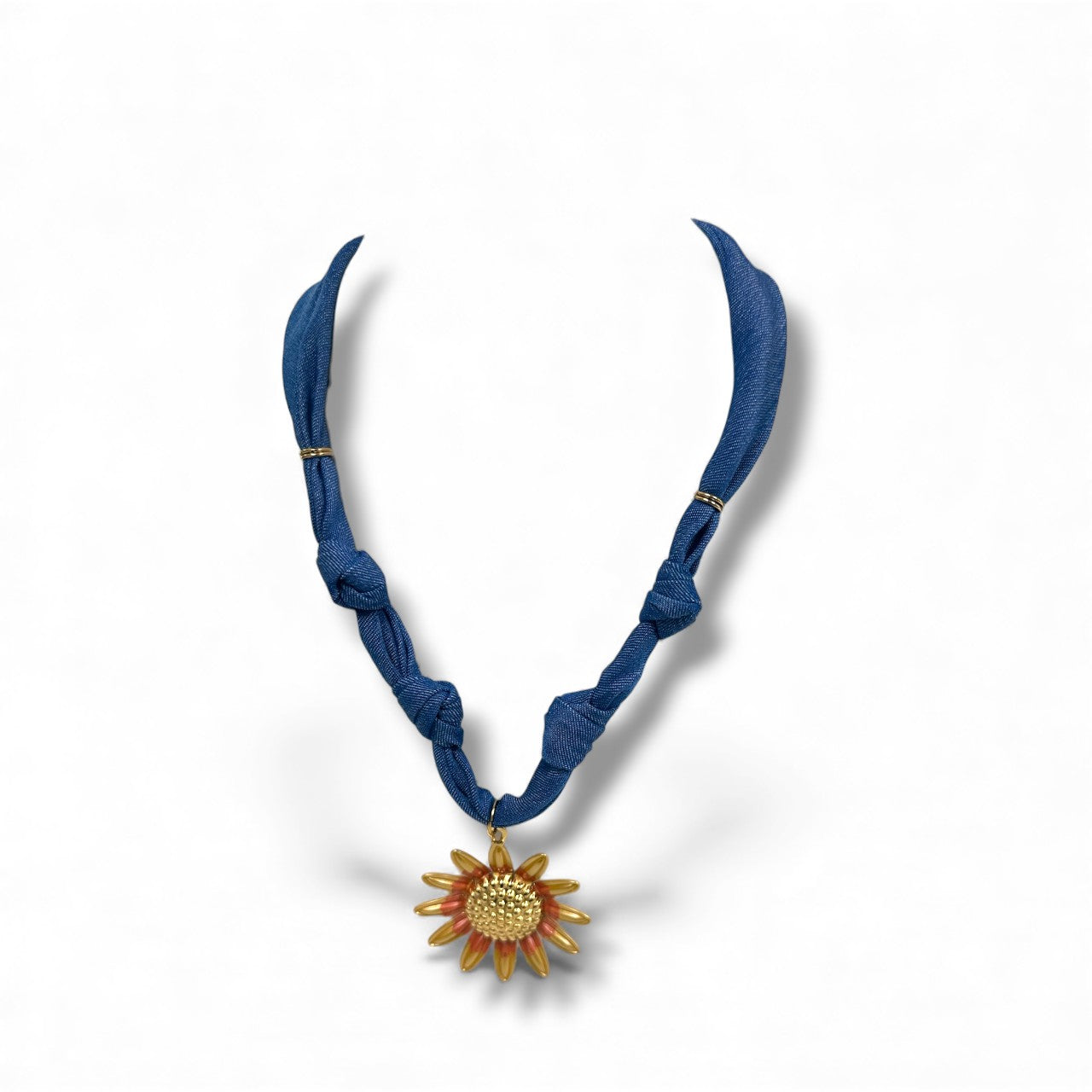 Denim scarf with Sun flower pendant NC-2056