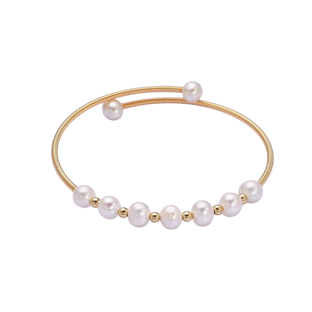 Minimalist Pearl Cuff Coil Bracelet