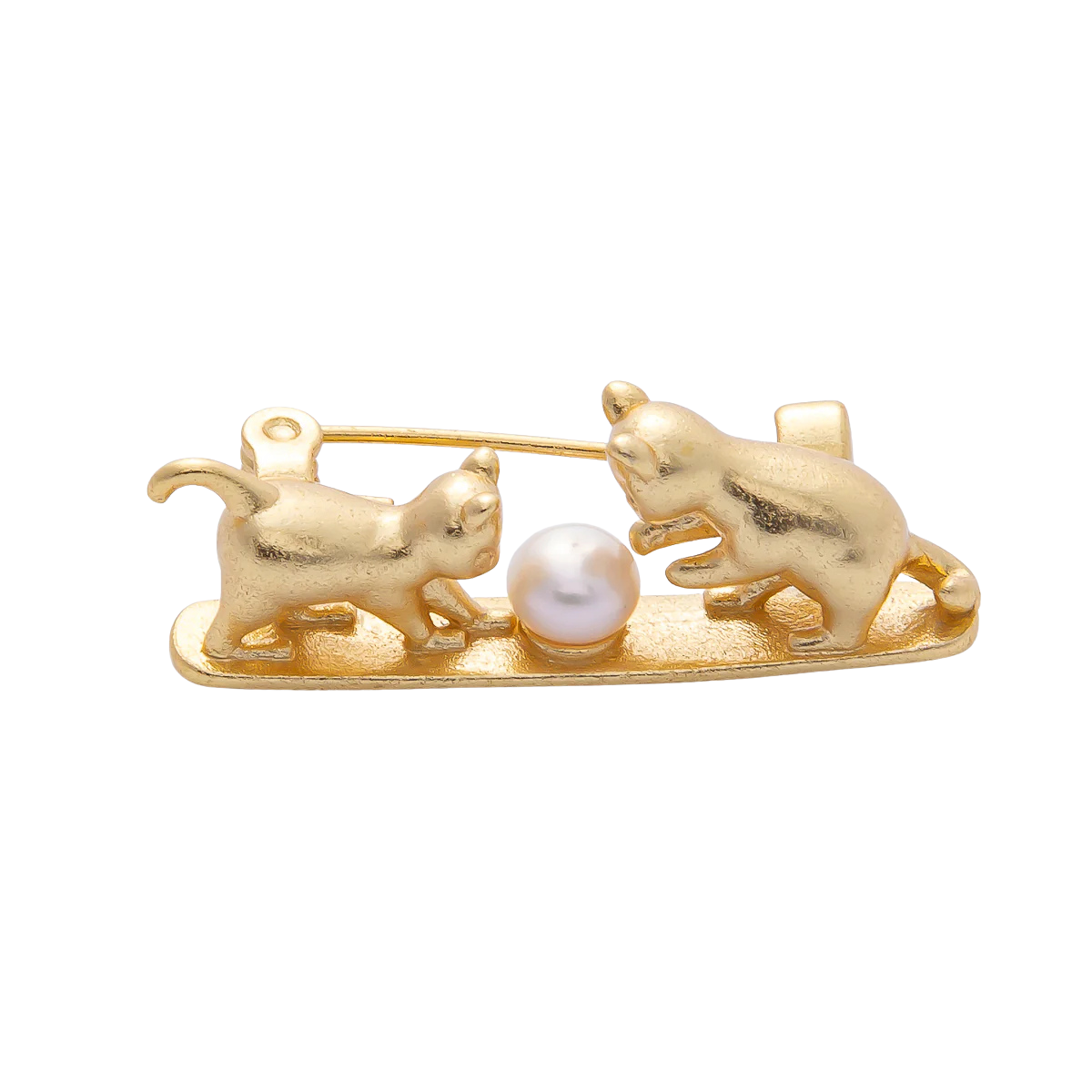 Pearl Two Kitten Playing Brooch Pin BH-21BH012