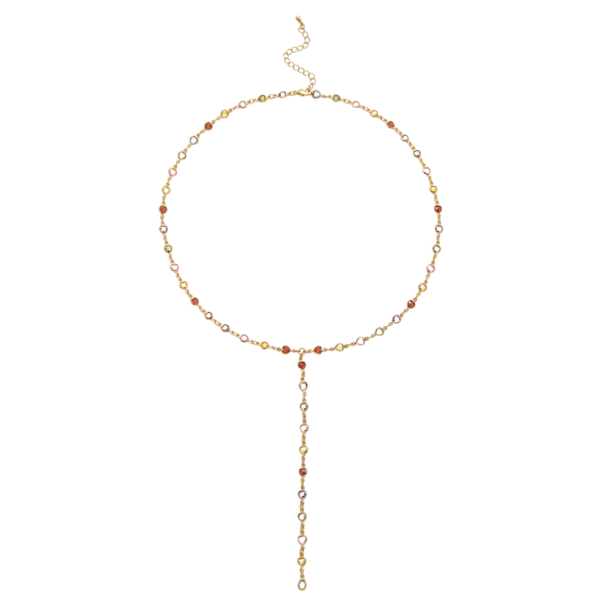 Multicolor CZ Bezel Heart Lariat Chain 18 Inch Necklace NC-21WA3967