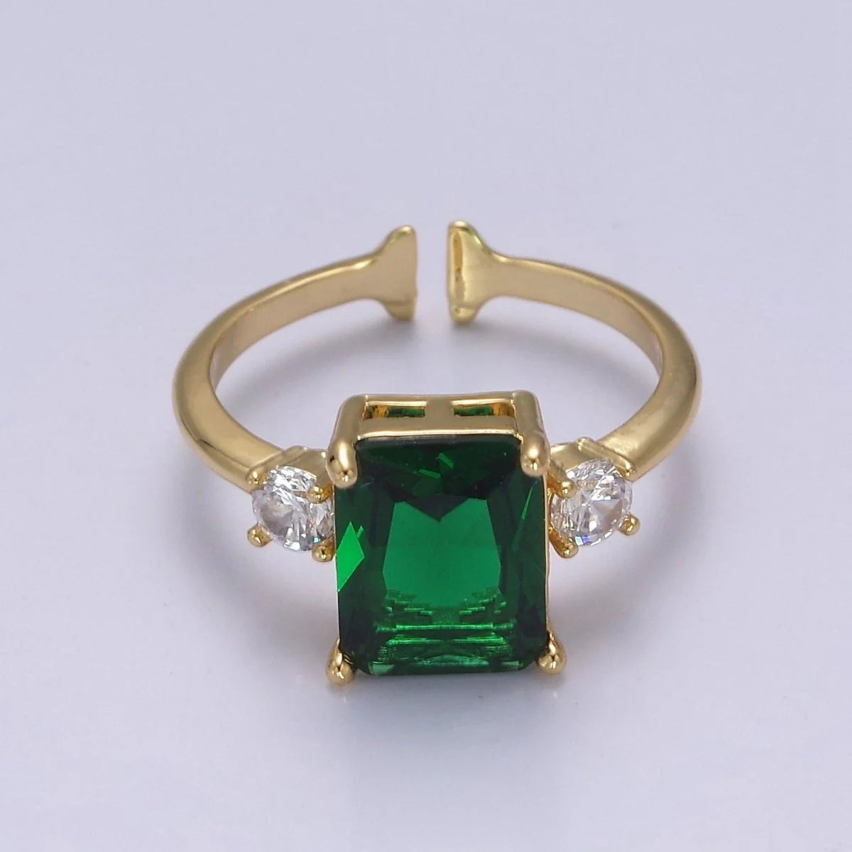 Emerald CZ Diamond Adjustable Gold Ring RI-21S502