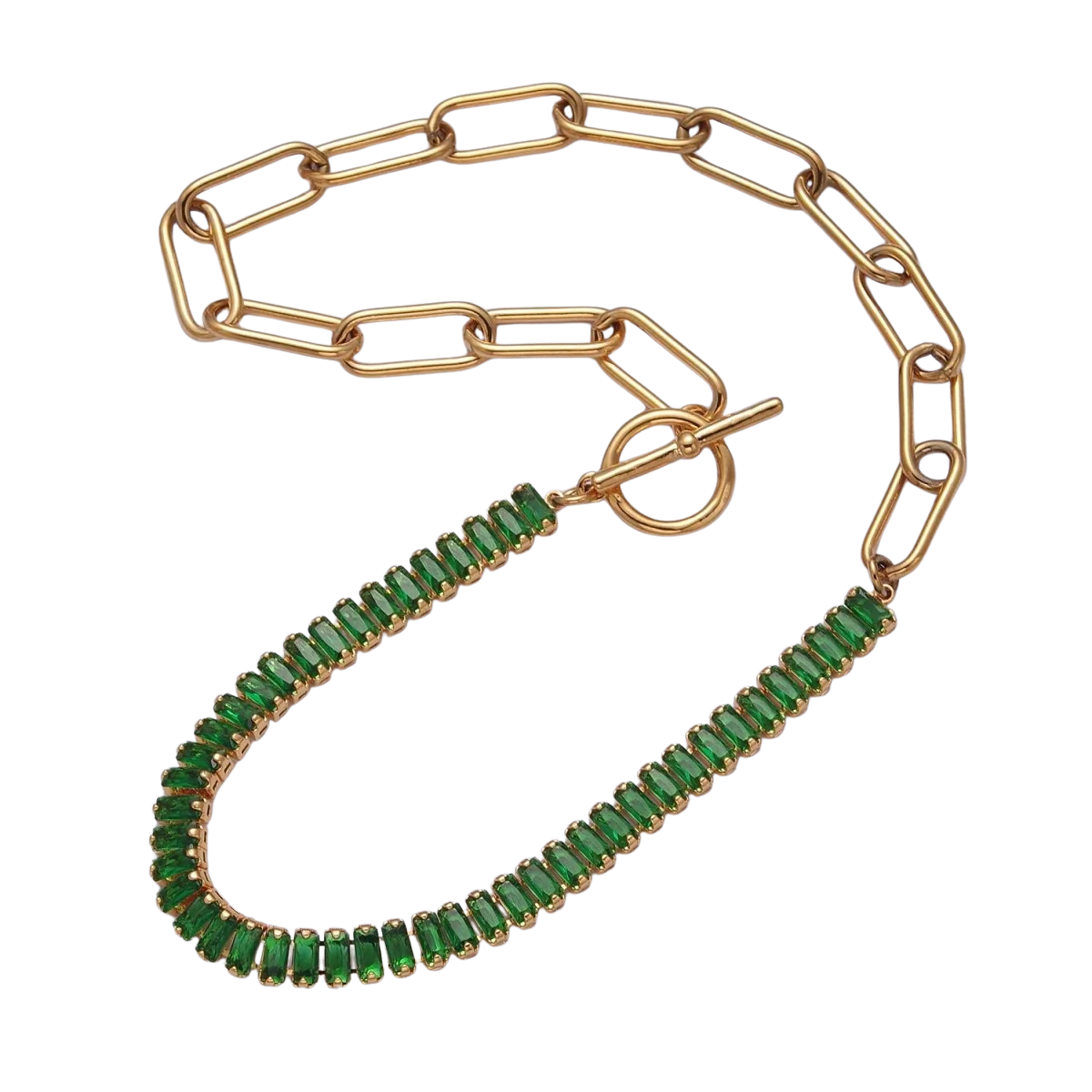 Paper Clip Baguette Half & Half CZ Necklace