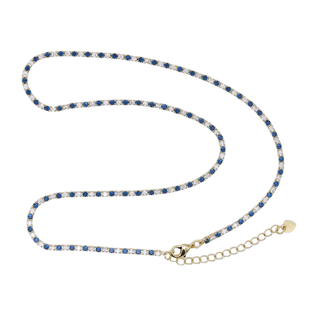 Blue Round CZ Tennis Chain 16 Inch Necklace with Extender NC-21WA3811