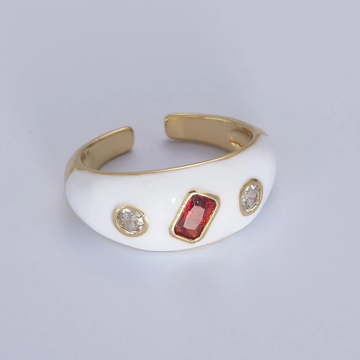 Enamel Dome CZ Adjustable Rings